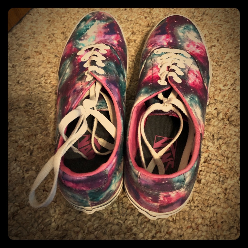 Pink blue purple white galaxy vans shoes